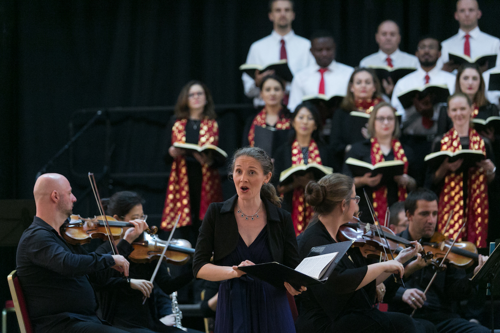 Soprano Lauren Armishaw performing with Qatar Concert Choir