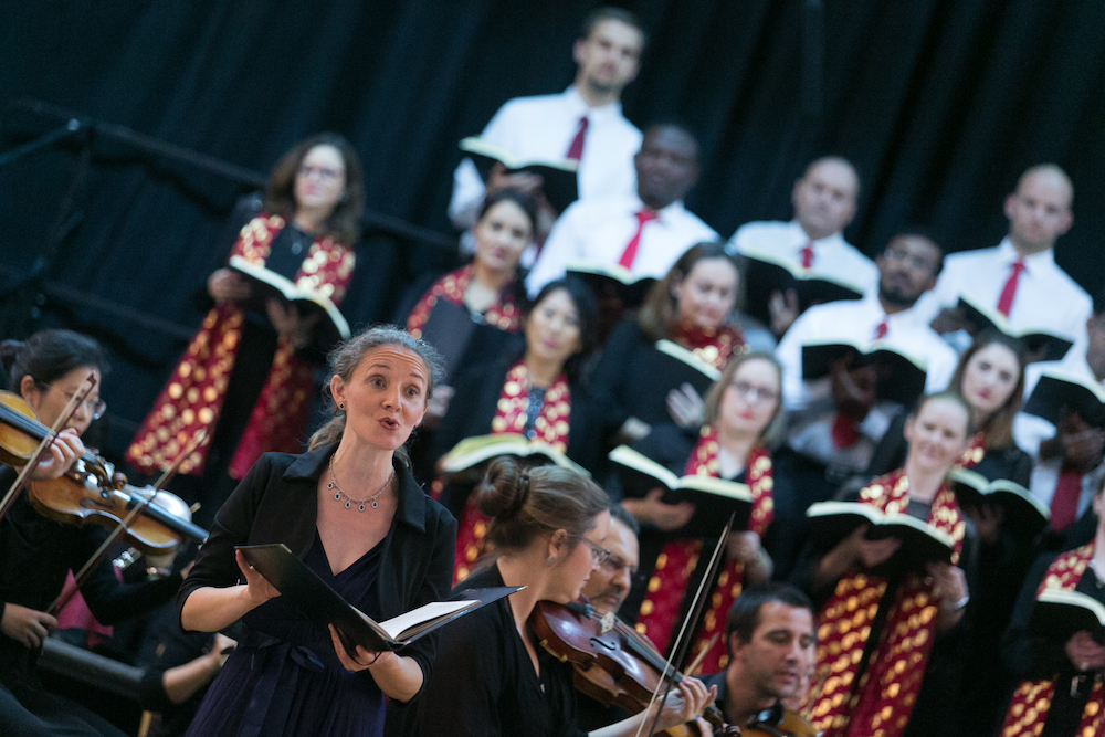 Soprano Lauren Armishaw performing with Qatar Concert Choir