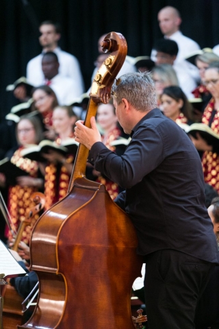 Double Bassist from Qatar Philharmonic Orchestra performing with Qatar Concert Choir